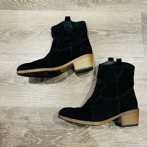 Black Genuine Suede Leather Steady Western Booties Women Size 36EU-6US